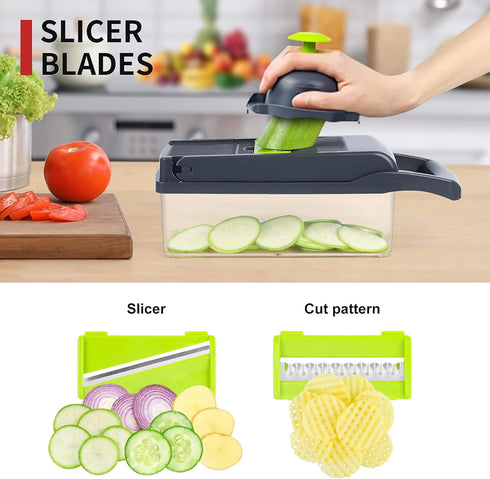Vegetable Chopper, Onion Chopper, Pro 10 in 1 Multifunctional Slicer, Adjustable Vegetable Cutter with Container (Grey)