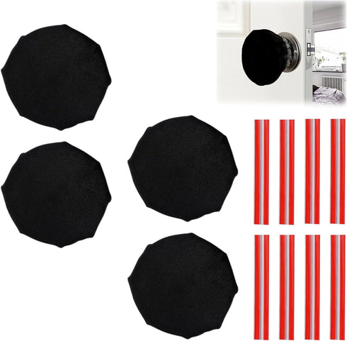 Door Handle Covers, 4Pcs Black Decorative Round Soft Knob Covers with Clear Anti-Collision Adhesive Strip