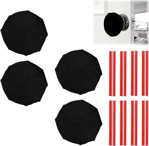 Door Handle Covers, 4Pcs Black Decorative Round Soft Knob Covers with Clear Anti-Collision Adhesive Strip
