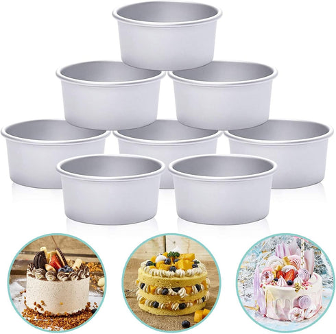 HomeMall 4 Inch Aluminum Round Cake Pan - 8 Pieces Non-stick Mini Cake Baking Pan Set for DIY Baking