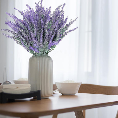 TURNMEON 12 Bundles Artificial Lavender Flowers, UV Resistant Faux Plastic Shrubs for Wedding Bouquet and Home Decor