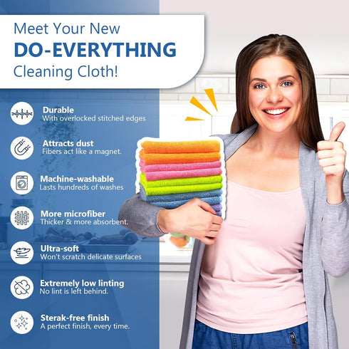 5 (10-Pack,12"X12") FGSAEOR Microfiber Cleaning Cloth, All Purpose Cleaning Rag - Ultra Absorbent Microfiber Towel