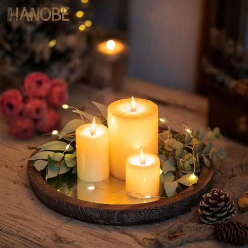 Hanobe Round Wood Decorative Tray: Rustic Wooden Tray for Coffee Table Farmhouse Centerpiece Mirror Candle Holder