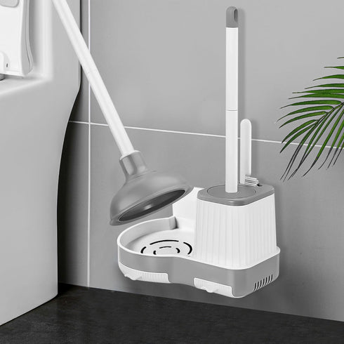 Silkyhose 2 Pack Set, 3 1 Combo(2) Toilet Brush and Plunger in Toilet Bowl Brush and Holder with Crevice Cleaning Brush