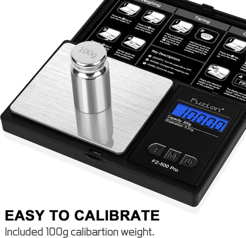 Fuzion Digital Pocket Scale, 500g Digital Gram Scales for Food, Jewelry, Herb, and Spice