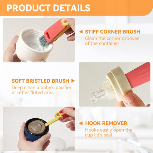 3 in 1 Cup Lid Gap Cleaning Brush Set, Multifunctional Bottle Cleaning Brush Tools (3Pcs, Blue) for Home Kitchen