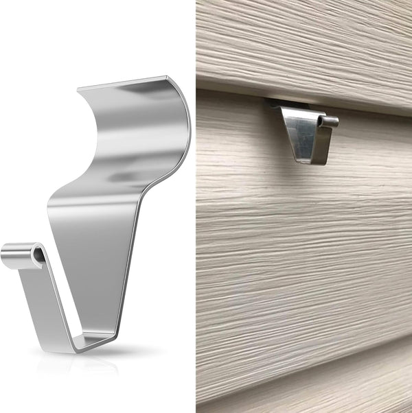 MIUKAA Vinyl Siding Hooks, 4-Pack Stainless Steel No Hole Clips for Outdoor String Lights and Decor