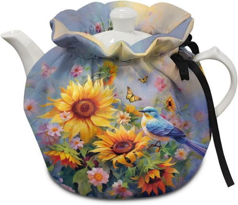 Sunflower Butterfly Hummingbird Tea Pot Dust Cover: Insulated Kettle Cover for Home Kitchen, Easy to Clean and Portable