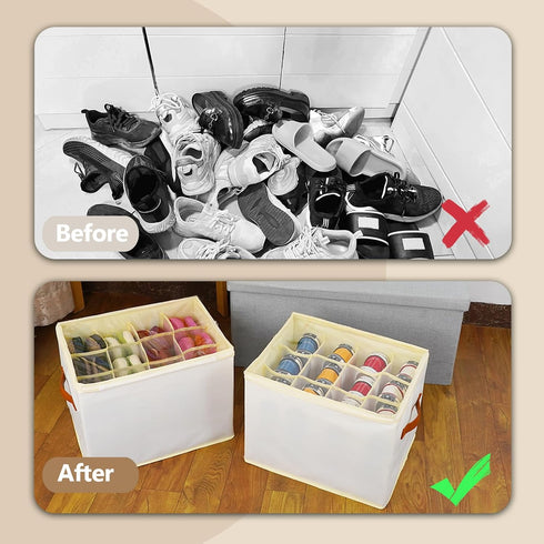 2 Pack Closet 24 Patinao Shoe Storage Box Organizer for - Cell Space Saver Shoes Containers Bin with Clear Lids