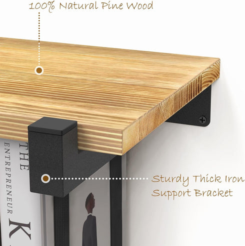 NANATI 2 Set (16.5L8.7W1.5H) of Floating Bookshelf, Pine Wood Invisible Bookshelf, Hanging Bookshelves for Wall, Unique