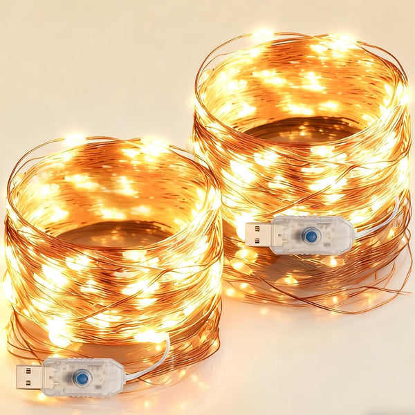 2 Pack USB Fairy Lights, 33ft 100 LED String Lights with Timer
