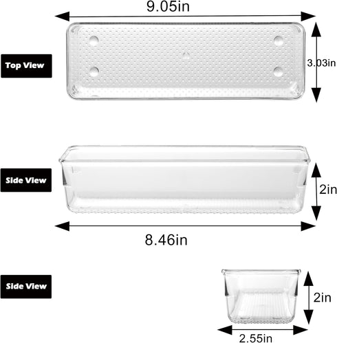 ihomecooker 6 Set Clear Plastic Junk Drawer Organizer, 9'' x 3'' for Kitchen and Vanity