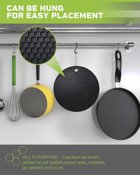 Wapodeai 2pcs Silicone Mats for Kitchen Counter, Pot Holders, Trivets, Hot Pads, Flexible and Easy to Wash