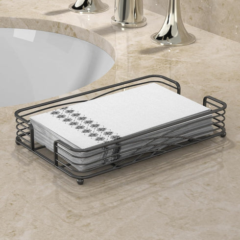Countertop Black Guest Towel Holder Tray for Bathroom Disposable Paper Hand Towel Holder, Rectangle Napkin Organizer