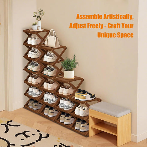 Closet, 3 YYW Shoe Rack, Foldable Bamboo Shoes Shelf, Freestanding Shoe Storage Organiser for Entryway, Bedroom