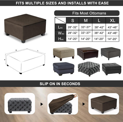 NeColorLife Waterproof Square Ottoman Cover, Thick Stretch Velvet Slipcover for Footstool, Non-Slip Soft Furniture