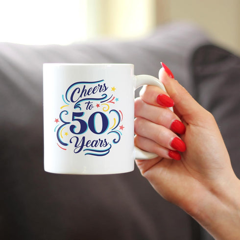 Cheers to 50 Years - Coffee Mug Gifts for Women & Men | 50th Anniversary Party Decor - 11oz White Ceramic Mug