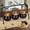 Halloween Party Decor - Set of 3 Witches Cauldron Serving Bowls on Rack, Black Plastic Cauldron with Skeletons