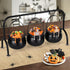 Halloween Party Decor - Set of 3 Witches Cauldron Serving Bowls on Rack, Black Plastic Cauldron with Skeletons