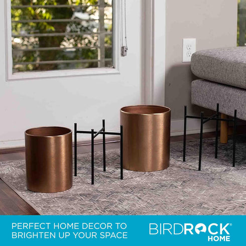 2pc BIRDROCK HOME Modern Planter with Stand - Elevated Plant Holder for Indoor/Outdoor Use - Sturdy Black Floor