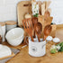 Vintage Farmhouse Utensil Holder, 4 Compartment Metal Cutlery Caddy with Removable Divider, White