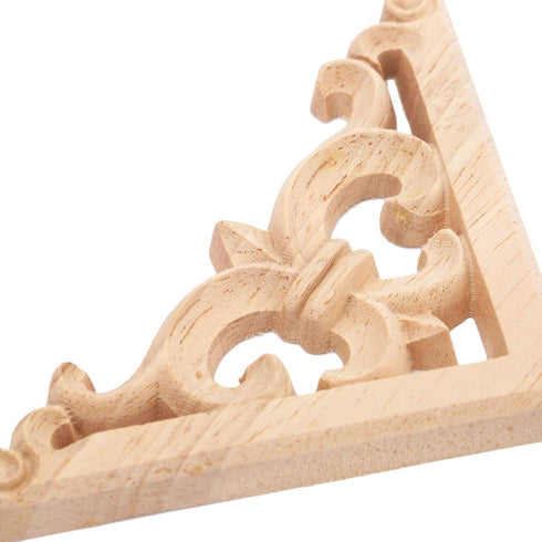 MUXSAM 4Pcs Wood Carved Appliques Onlays - Unpainted Wooden Corner Carvings for Wall Door Mirror Cabinet Decor,