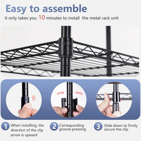 FDW 5 Tier Pantry Shelves, Adjustable Storage Rack Metal Shelf NSF Units for Kitchen, Garage, Small Places, Black