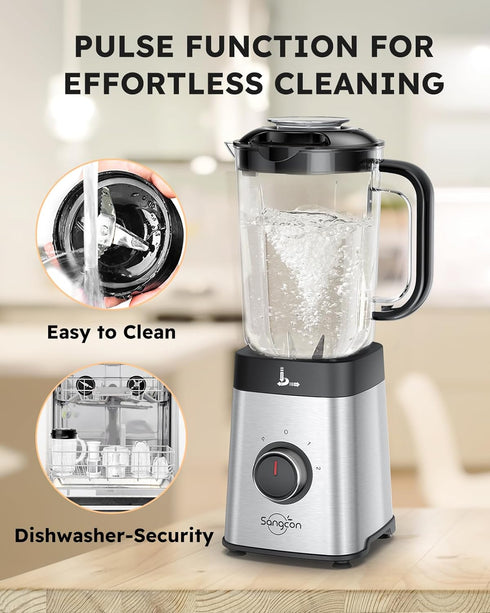 Sangcon Blenders and Food Processor Combo, 40 oz Jar & 17oz Cup with To-Go Lid, Stainless Steel Silver, for Shakes and