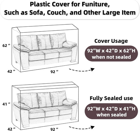 Yotelab Plastic Couch Cover for Moving,Sofa Bag Cover Protector,Furniture Cover for Storage,92Wx42Dx62/41H Inches by Yotelab