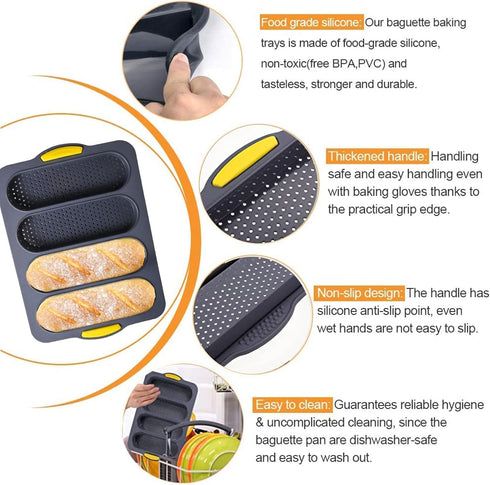 MUJUZE Silicone Bread Pans for Baking, Nonstick French Bread Loaf Pan with 6 Muffin Cups, Heat Resistant