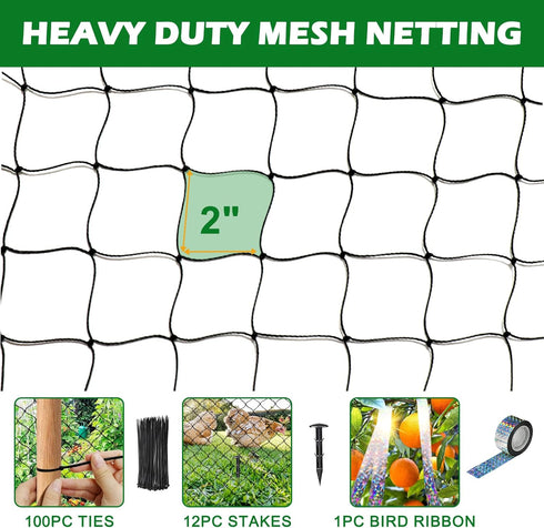 50'x50' 2" BSTPCOO with Mesh Bird Netting for Chicken Coop with Bird Scare Tape, Hawk Nettings for Chicken Run, Heavy