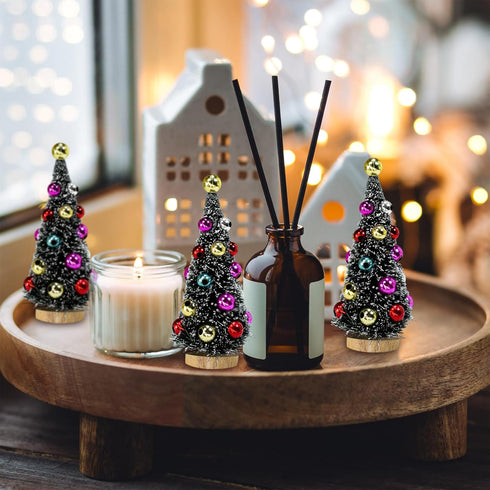 6 4.3 Inch Winlyn Pcs Artificial Mini Christmas Trees Frosted Green Bottle Brush Trees with Wood Bases Sisal Trees