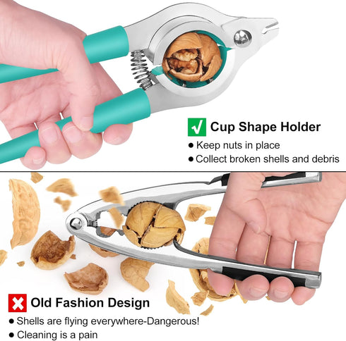 Handle-2 Nut Crackers for All Nuts Heavy Duty Walnut Cracker with Plier for Easy Cracking Stainless Steel Nut Cracker