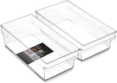 BINO Plastic Storage Bins, Medium - Shallow | THE HANDLER COLLECTION | Multipurpose Organizer for Kitchen Pantry, Clear