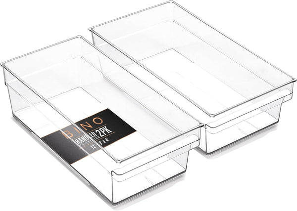 BINO Plastic Storage Bins, Medium - Shallow | THE HANDLER COLLECTION | Multipurpose Organizer for Kitchen Pantry, Clear