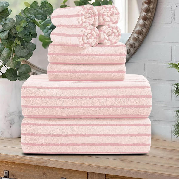 Oliven 8 Pcs Pink Cabana Stripe Large Bath Towels Set Oversized Bath