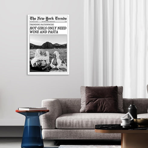 FBKDVC 16x24in Vintage Trendy Black And White Newspaper Print Poster Retro Times Canvas Wall Art Funky Hot Girls Eating