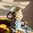 16Oz Home-4pack Retro Checkered Ceramic Coffee Mug - Extra Large Handle, Microwave Safe Vintage Patterned Tea Cup
