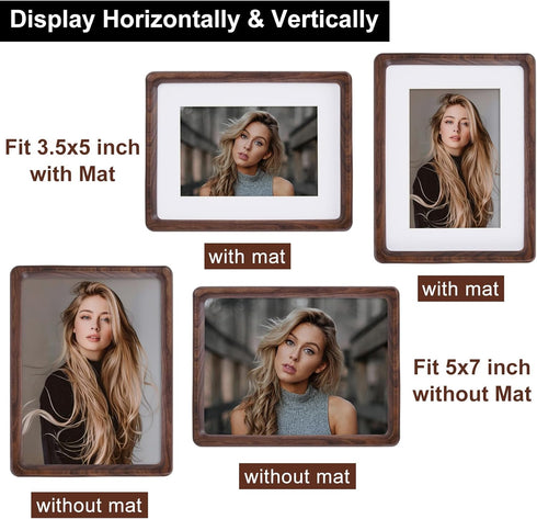 6x8 inch, 4x6 inch, 8x6 inch Wooden Photo Frame with Mat to fit Photo Natural Walnut Wood Small Picture Frames