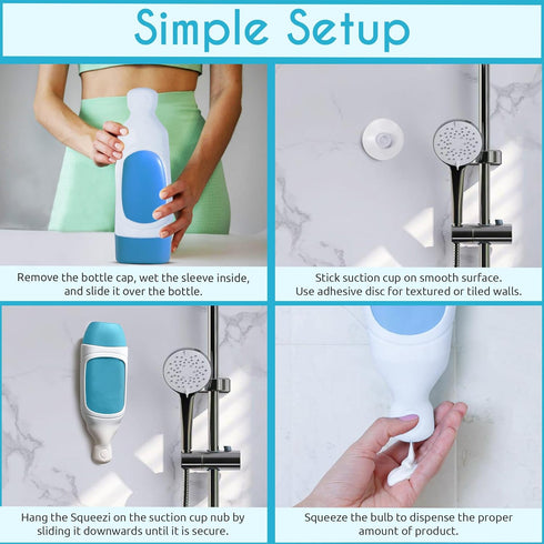 Squeezi 2 Unit Pack Wall Mounted Shower Dispenser for Shampoo and Soap Bottles, Bright White