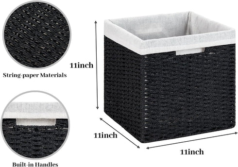 DULLEMELO Wicker Storage Baskets 11x11 Cube Bins for Organizing - Set of 2 Waterproof Woven Storage Cube