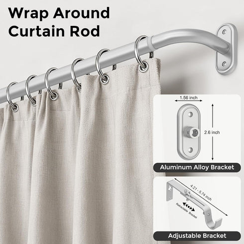 2 Pack 28 48 Inch, 1" Silver Wrap Around Curtain Rod, Heavy Duty Blackout Curtain Rods for Windows to Adjustable Room