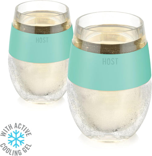 Host Wine Freeze Cup Set of 2, Plastic Double Wall Insulated Wine Glasses with Freezing Gel, 8.5 oz Mint