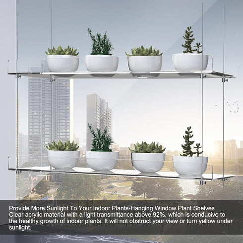 ZerzSemp 2-Tier 16" Acrylic Window Display Shelves Adjustable Clear Racks for Herbs, flowers and Indoor Greenery