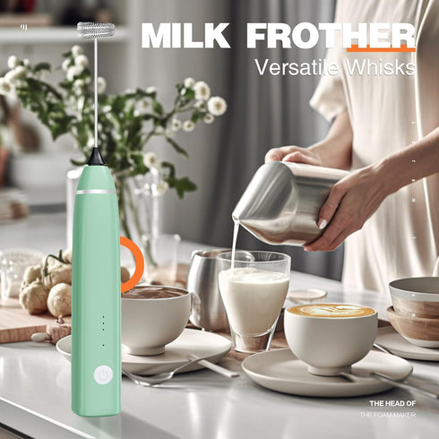 Milk Frother Rechargeable Handheld Electric Whisk Coffee Frother Mixer with 2 Stainless whisks 3 Speed Adjustable Foam Maker Blender for Coffee Matcha Latte Cappuccino(Avocado Green) by Laposso