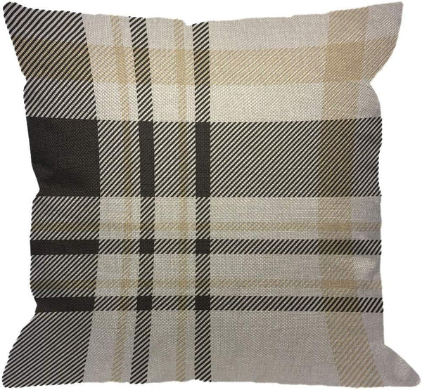 HGOD DESIGNS Plaid Throw Pillow Cover - Traditional Gingham in Black Beige and White - Decorative Cushion Cover 18x18