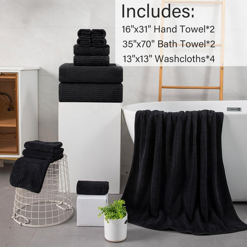8 Set Black,2 Sheets,2 4 600 Set Hailea Piece Oversized Bath Towels Extra Large Bath Hand Towels and Washcloths GSM