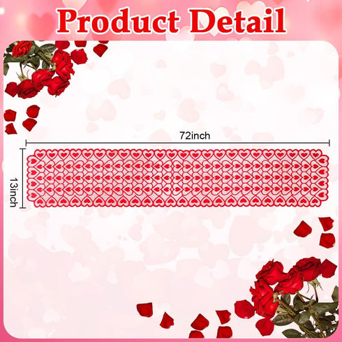 UnslQonds 71 Inch Valentine Table Runner, Long Red Lace Heart Table Runner Backdrop Valentines Decorations Indoor Desk