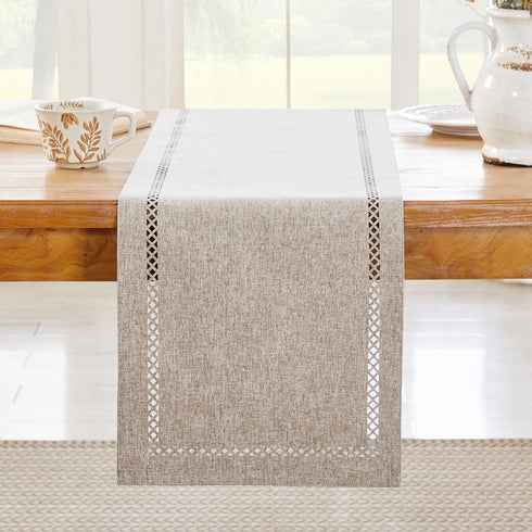 13 36 Inch 36 Inches 13x36 Inches, Burlap Style Farmhouse Table Runner, x Coffee, Rustic Geometric Hollow Table Runners