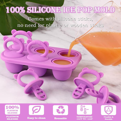 6-Cavity Frozen Sakolla Baby Popsicle Molds Mini Silicone Ice Pop Mold with Sticks Breastmilk Popsicle Molds